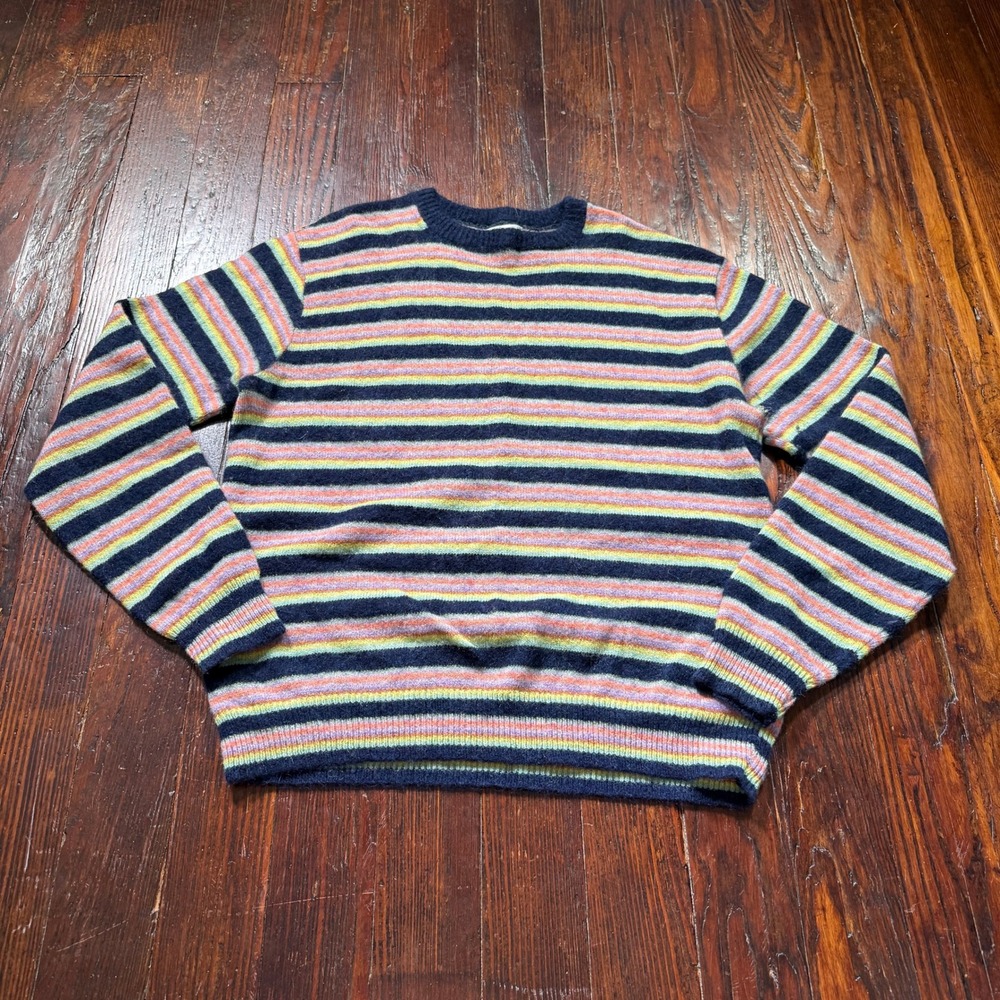 Vintage 80s Sweater Womens XL Striped Wool Blend Crewneck Pullover